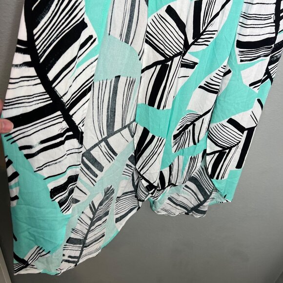 Trina Turk Aqua and Black Leaf Print Swim Coverup - Picture 3 of 9